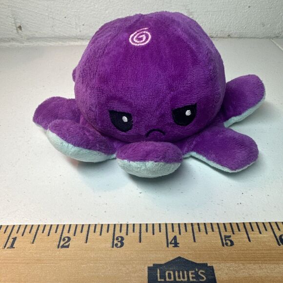 Octopus Reversible Plush (Purple Mad/ AQUA HAPPY SMILE) - Tee Turtle P13 - Picture 3 of 4